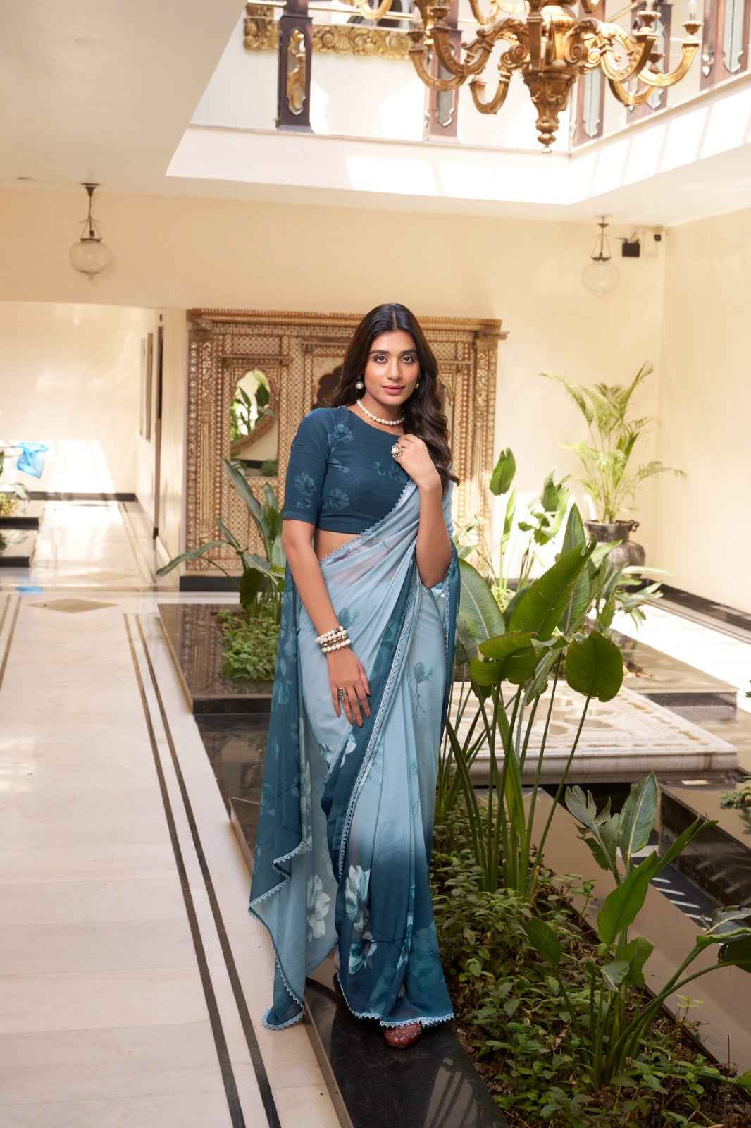 Ocean Breeze Floral Soft Georgette Saree
