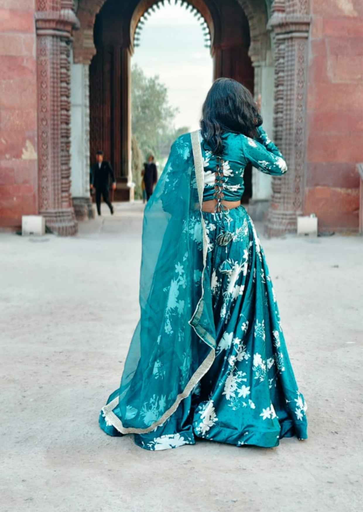 Emerald Bloom Satin Lehenga Set