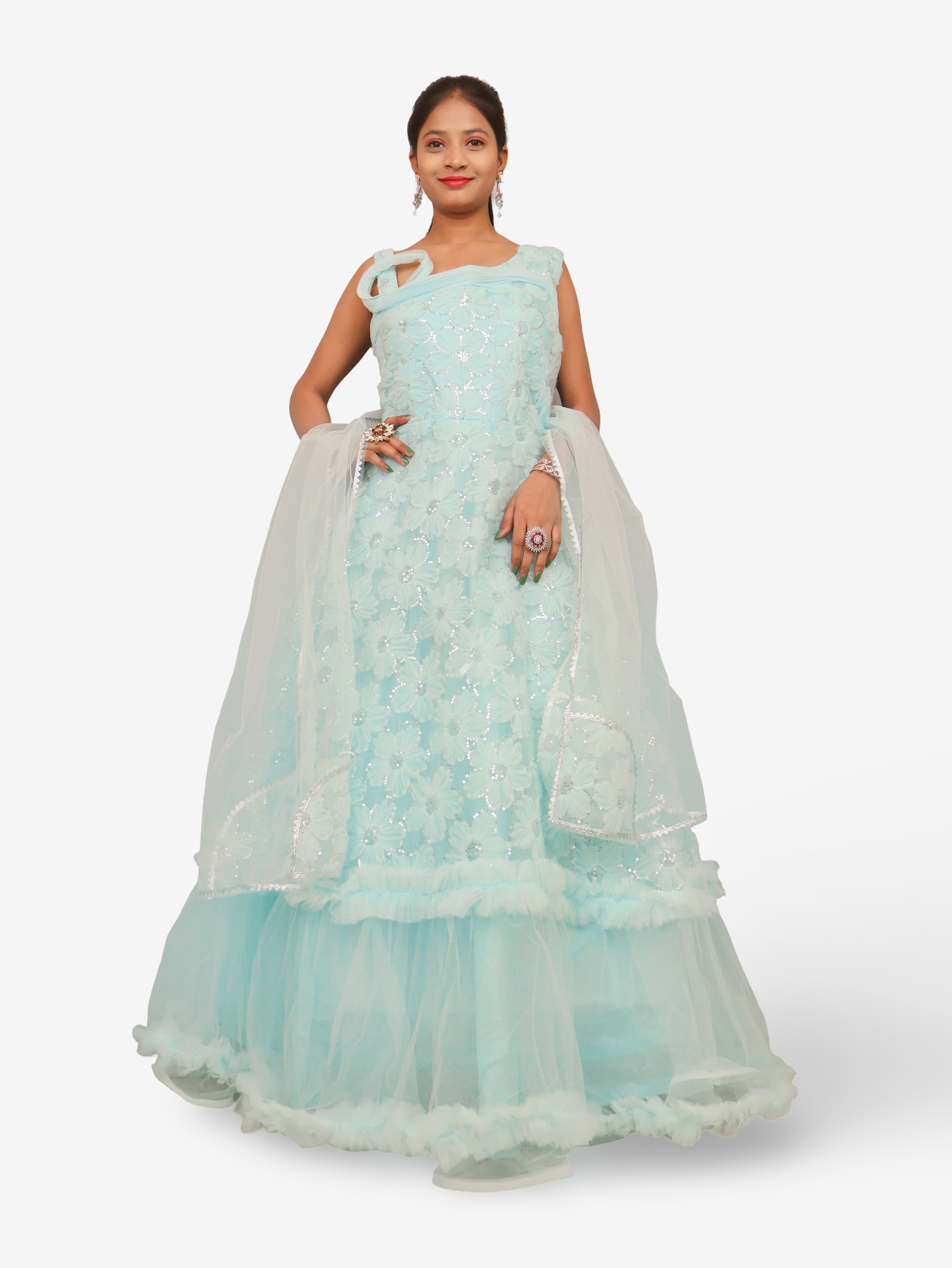 Pink Net Fabric Gown with Sequin Work by Shreekama
