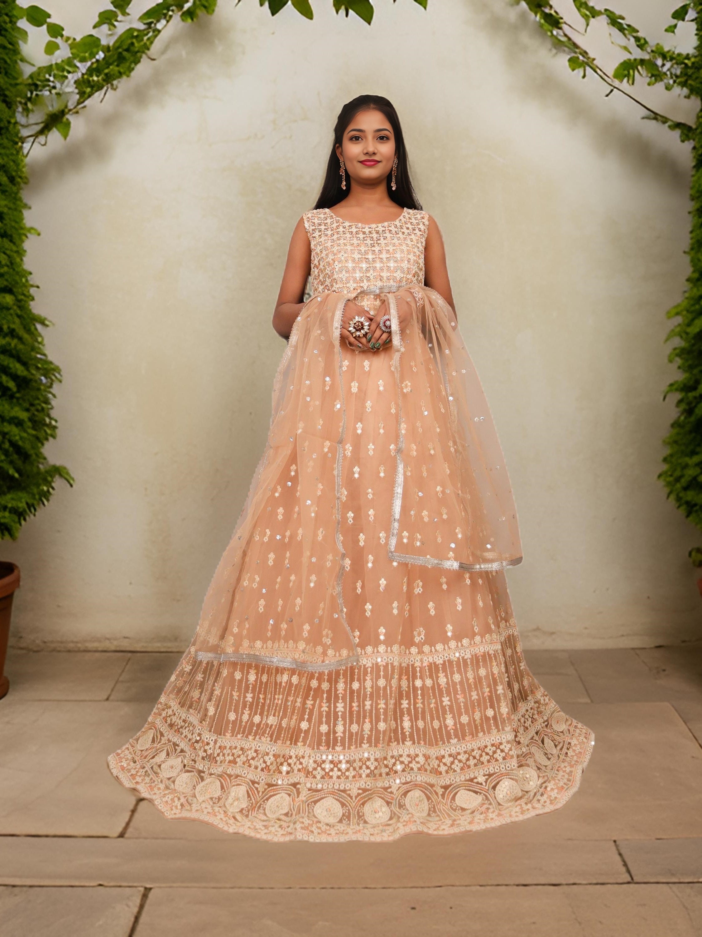 Net Fabric Gown with Sequin & Embroidery Work by Shreekama