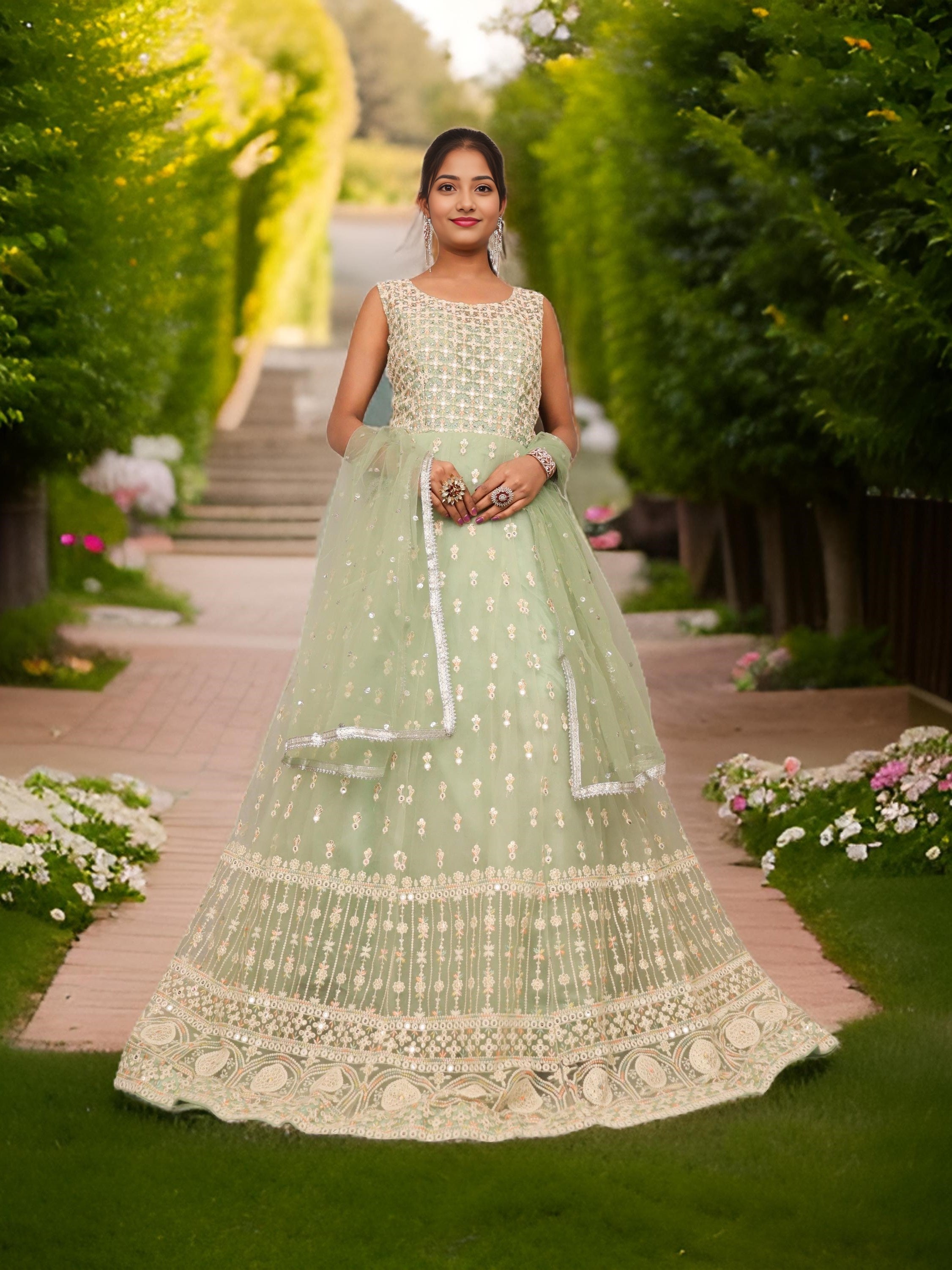 Net Fabric Gown with Sequin & Embroidery Work by Shreekama