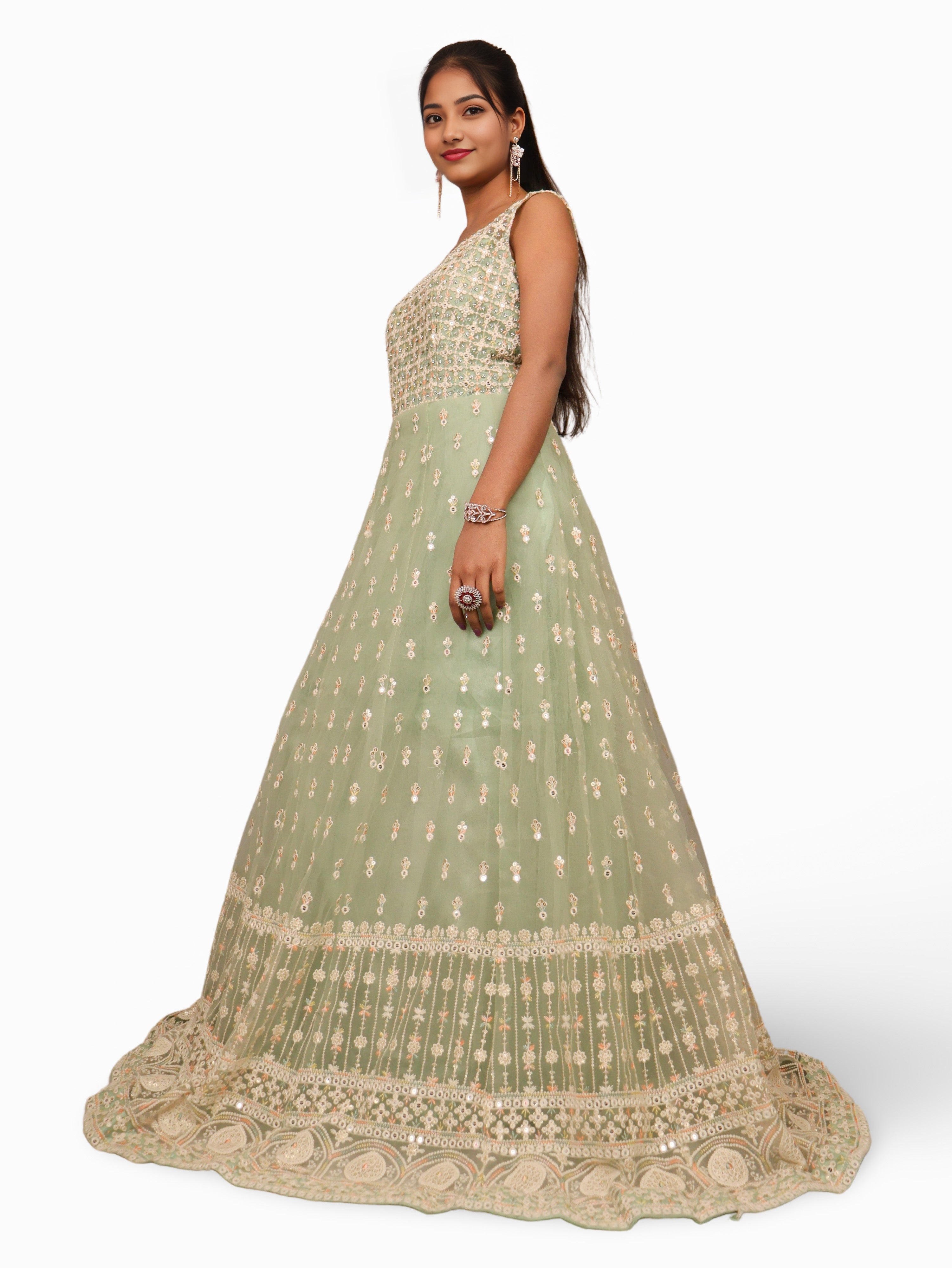 Net Fabric Gown with Sequin & Embroidery Work by Shreekama