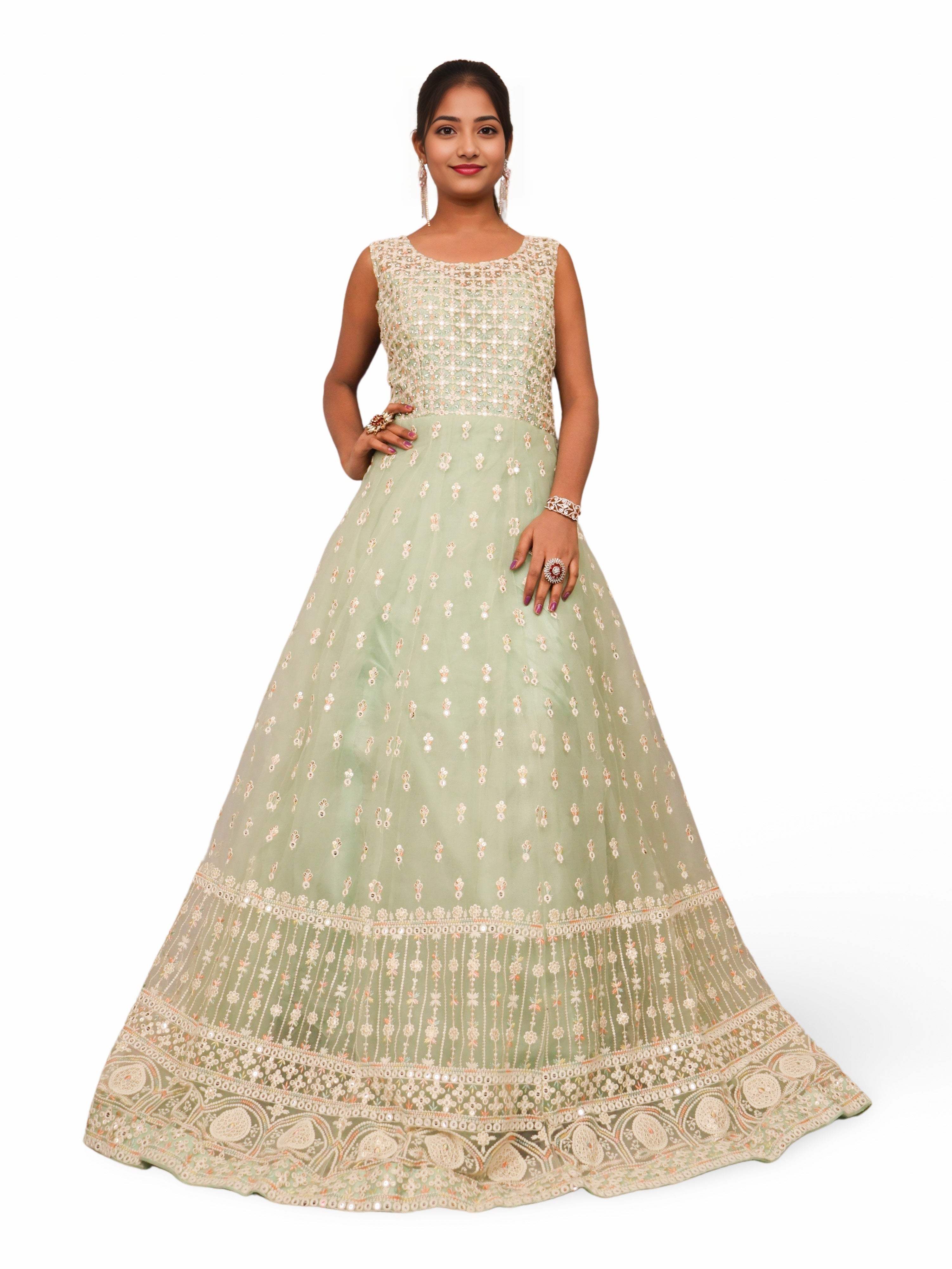 Net Fabric Gown with Sequin & Embroidery Work by Shreekama