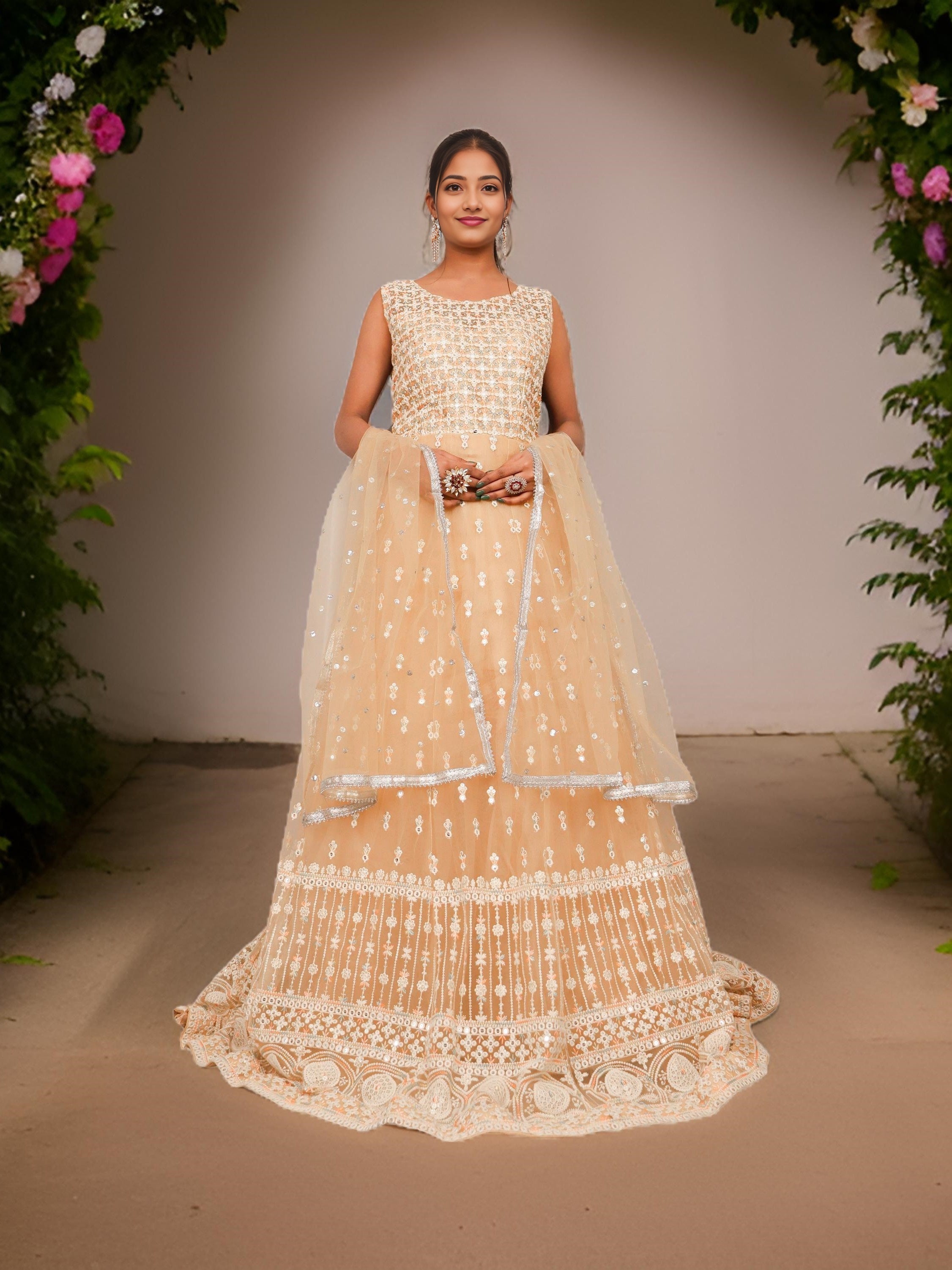 Net Fabric Gown with Sequin & Embroidery Work by Shreekama