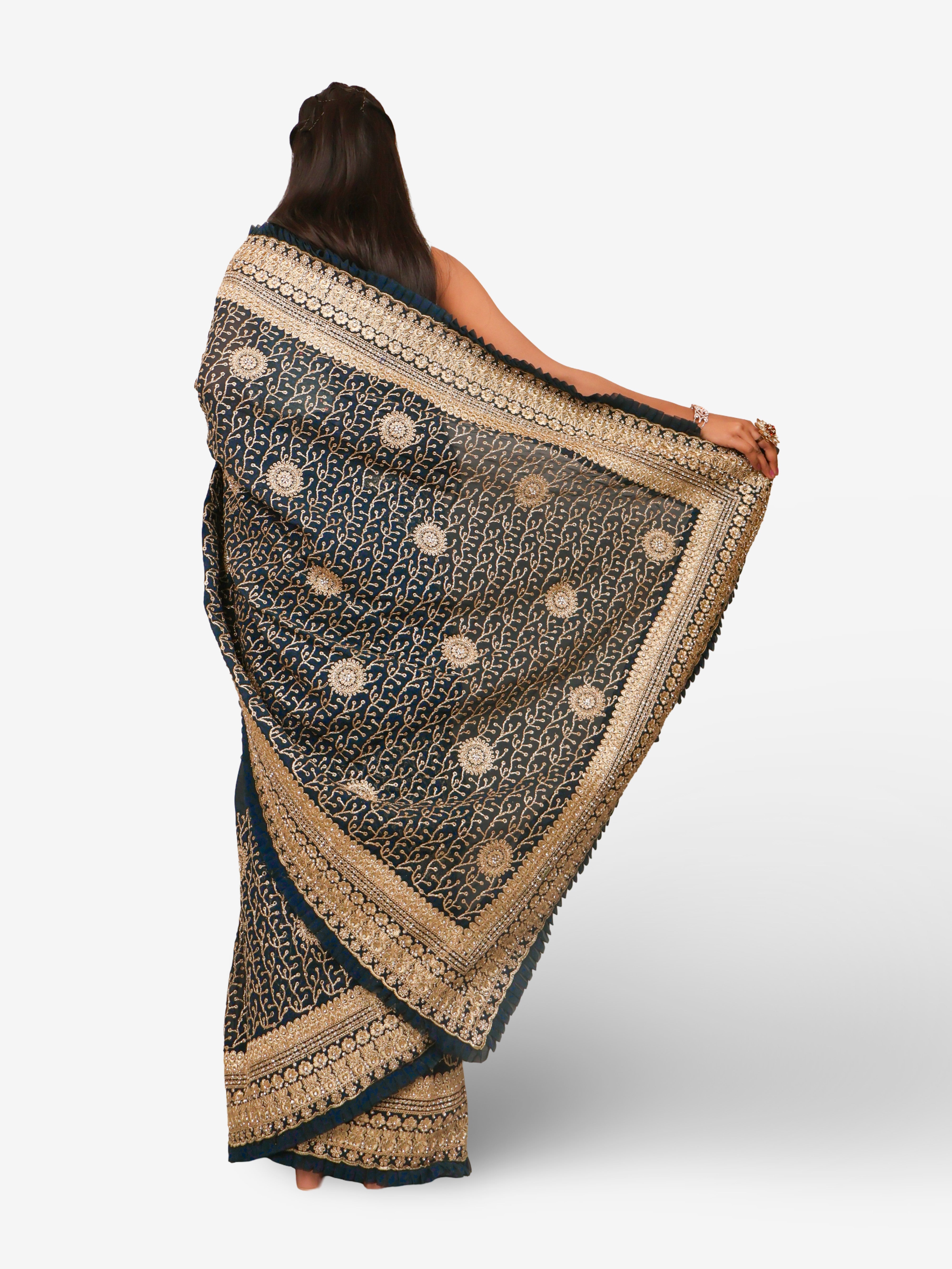 Designer Saree with Stone & Heavy Zari Work Embroidery Work by Shreekama