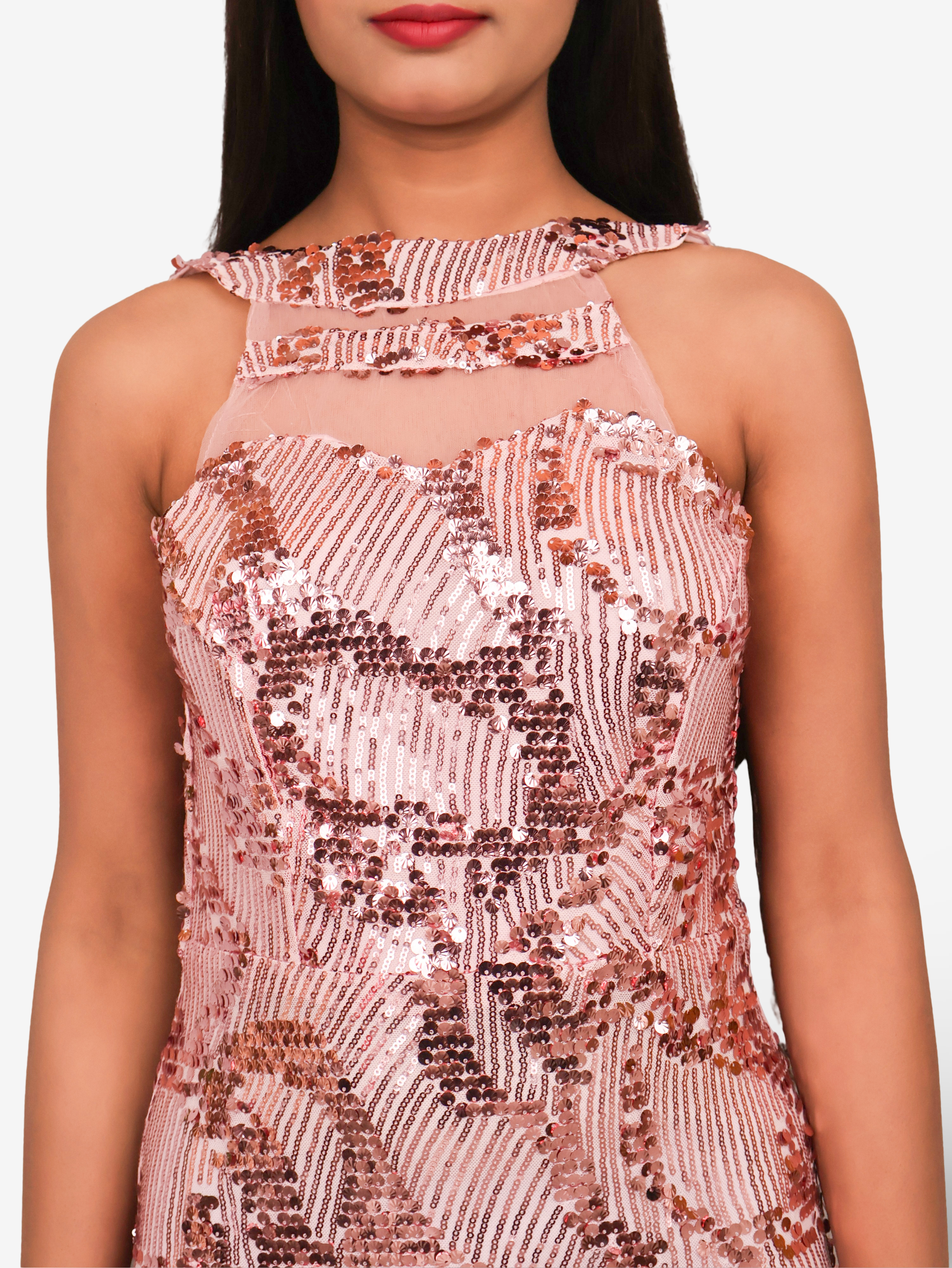 Sparkling Sequins Round Neck Bodycon Mini Dress by Shreekama
