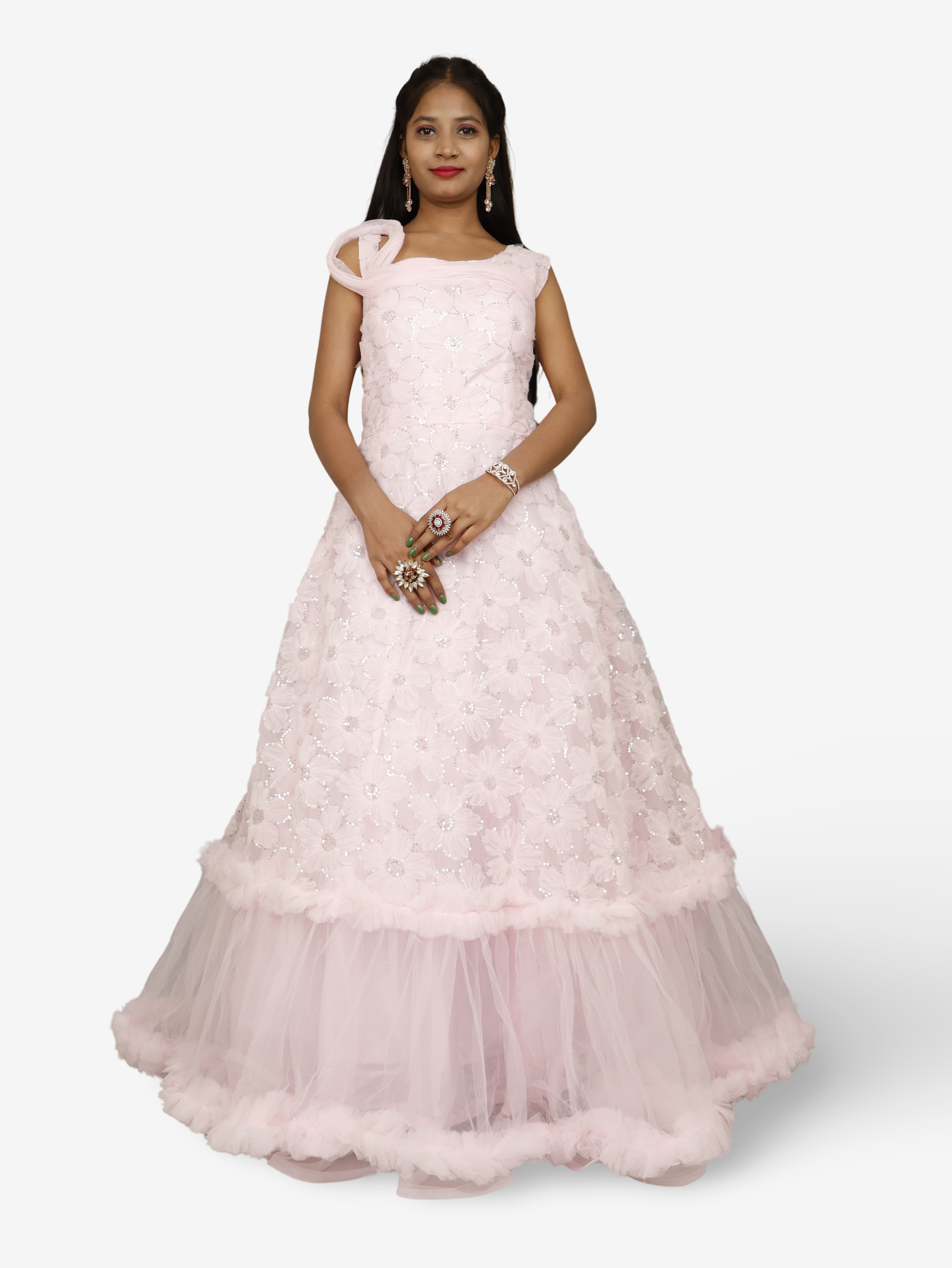 Pink Net Fabric Gown with Sequin Work by Shreekama