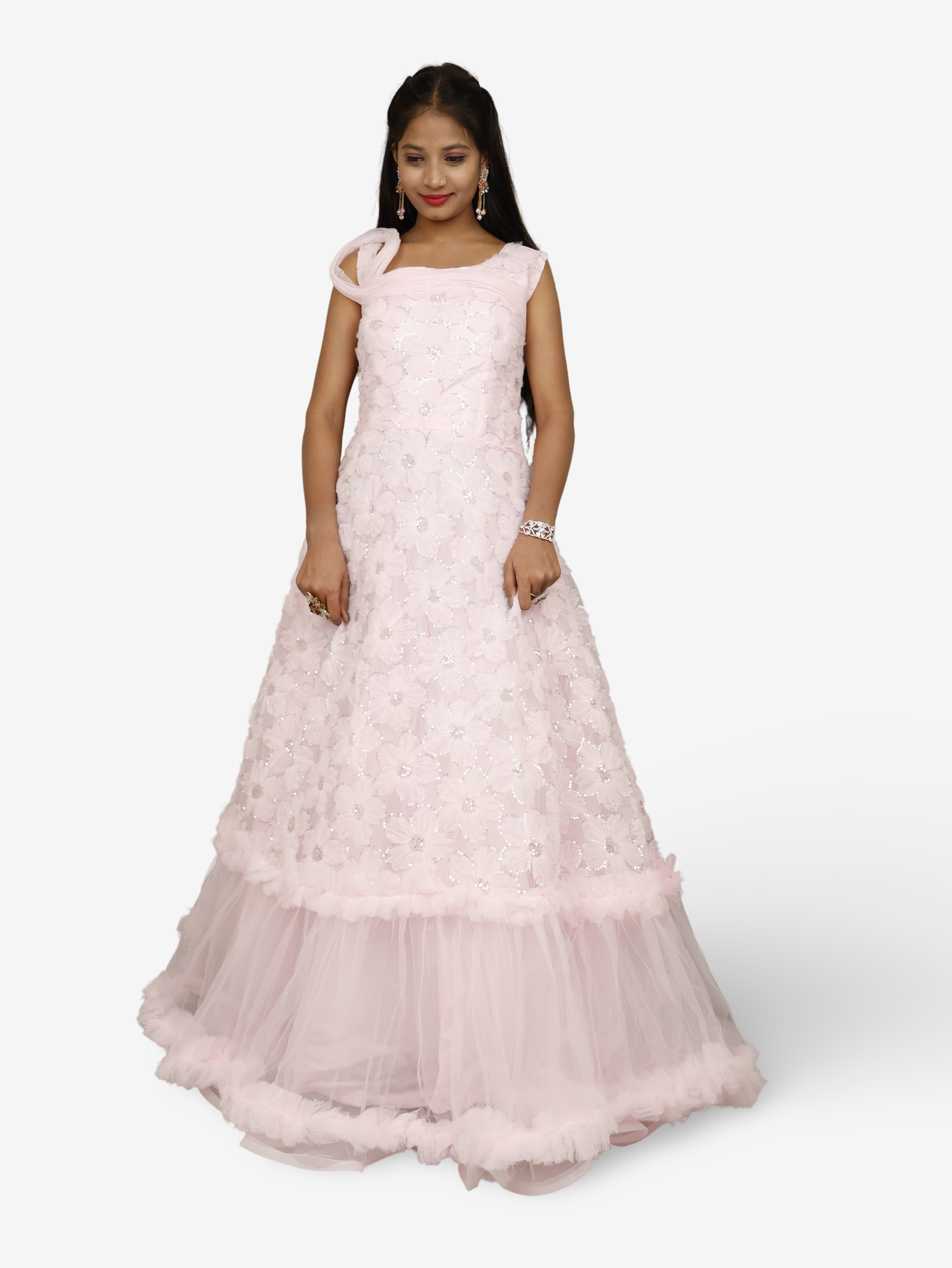 Pink Net Fabric Gown with Sequin Work by Shreekama