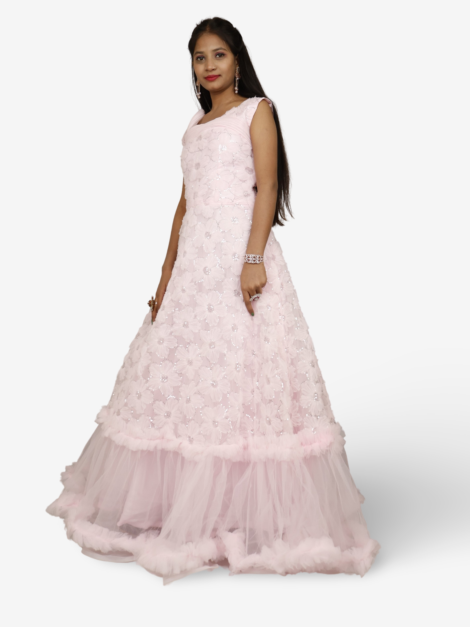 Pink Net Fabric Gown with Sequin Work by Shreekama