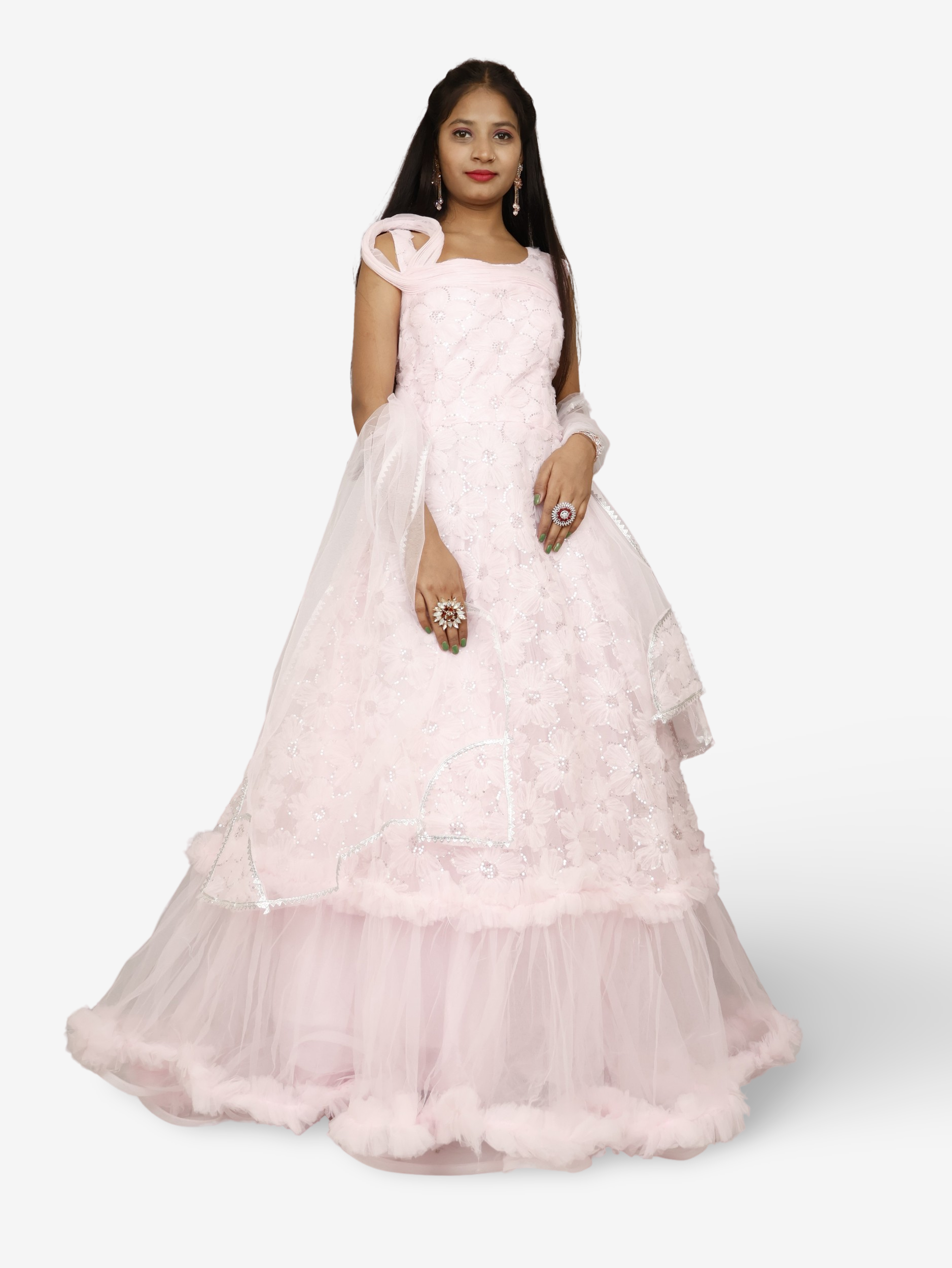 Pink Net Fabric Gown with Sequin Work by Shreekama