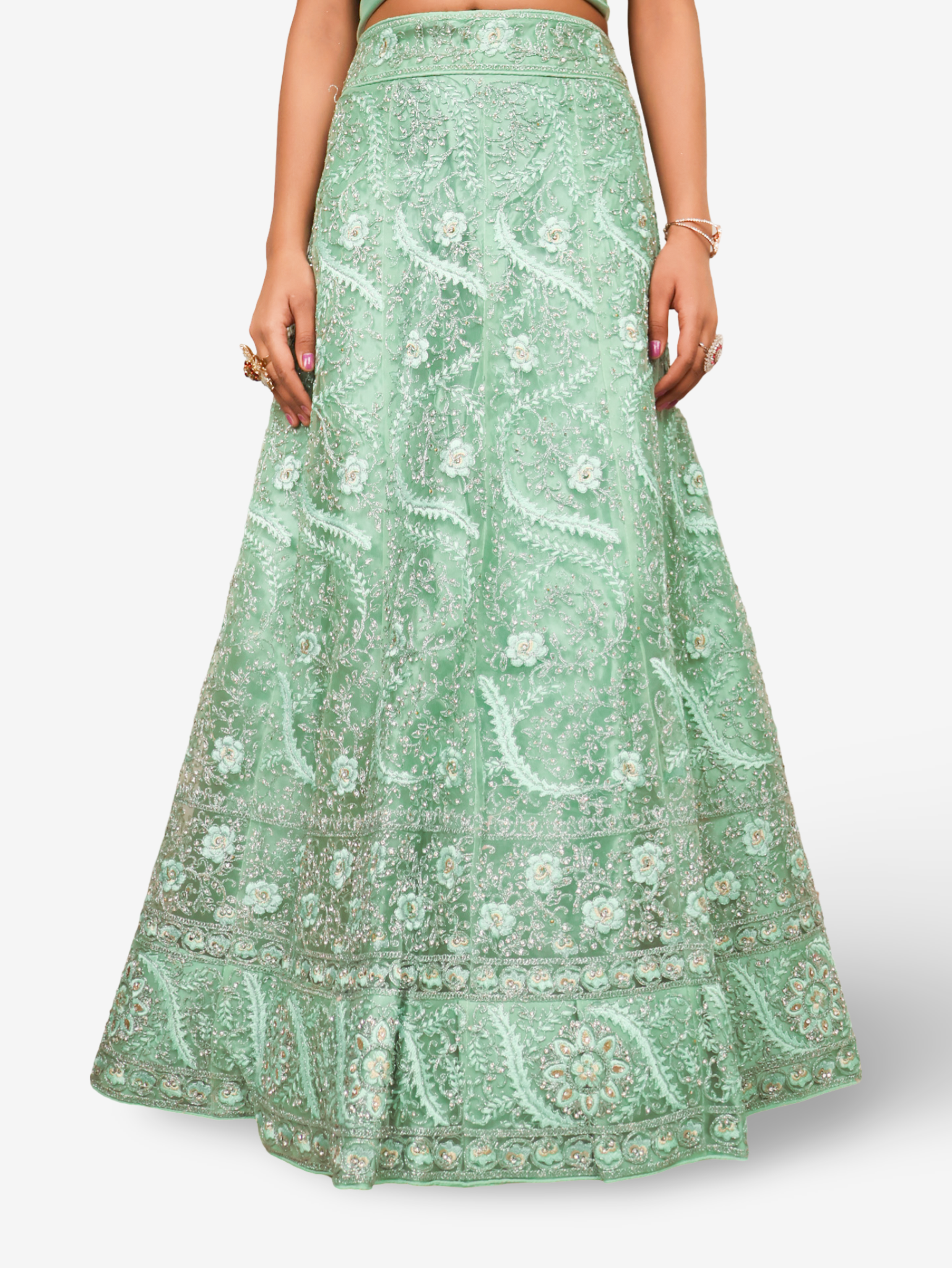 Semi-Stitched Lehenga with American Diamond & Zari Thread Work by Shreekama