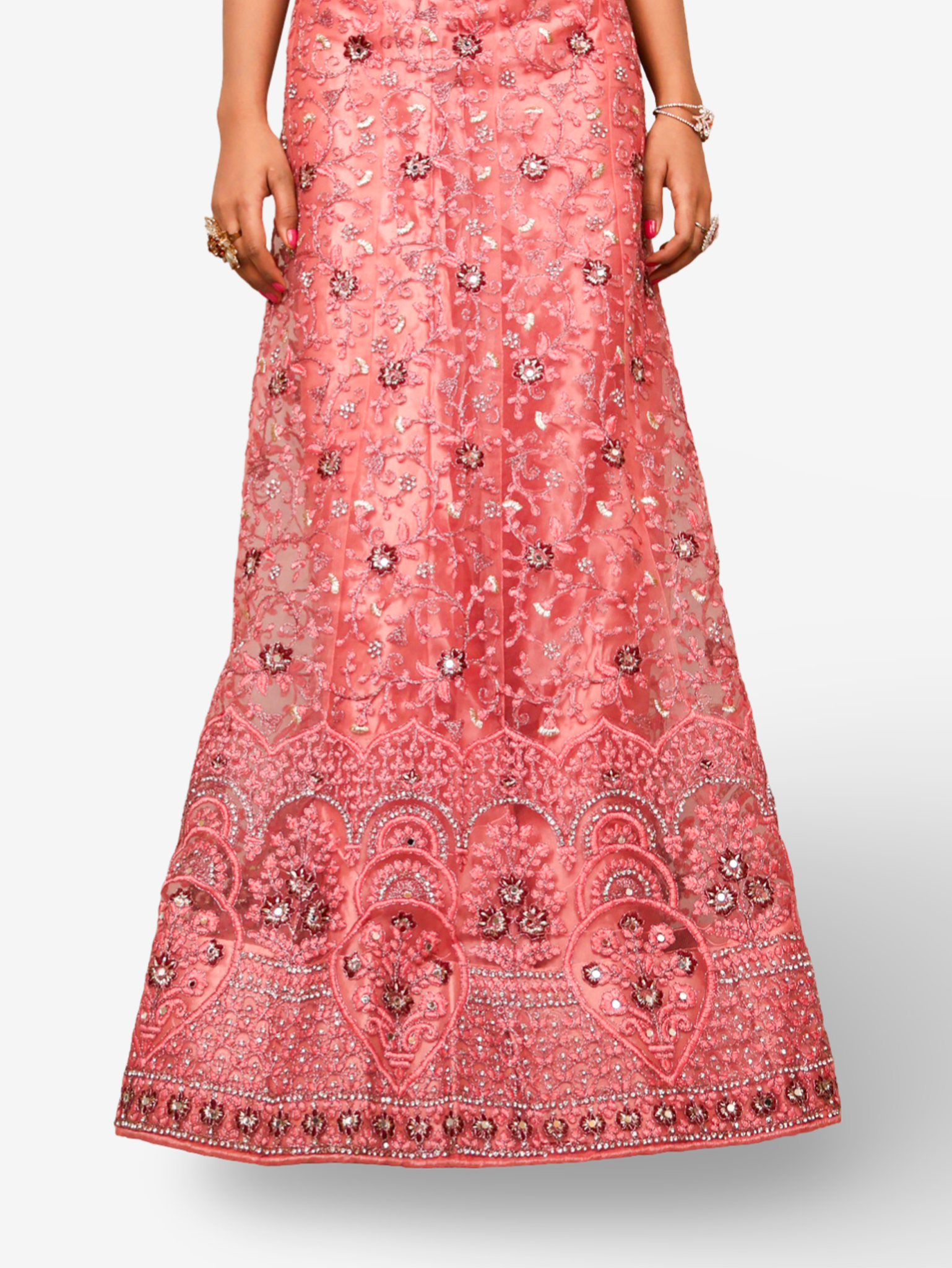 Semi-Stitched Lehenga with Soft Net Fabric & Zari Thread Work by Shreekama