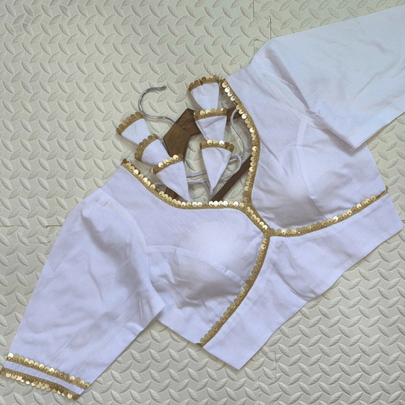 Avira White Sequin Flex Cotton Blouse