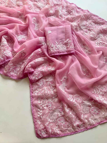 Blush Noor Floral Embroidered Saree