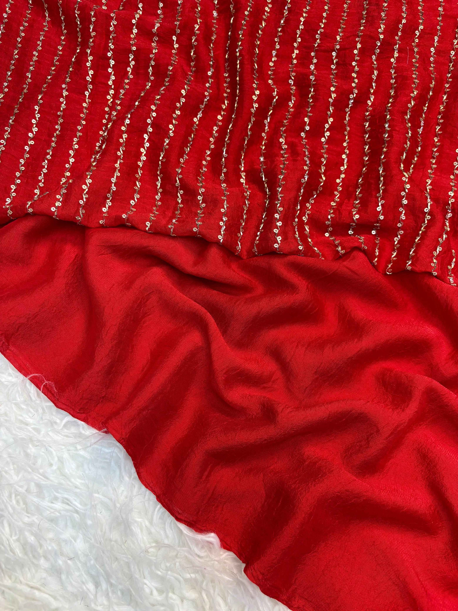 Kumkum Red Crush Tissue Saree with Embroidered Blouse-2