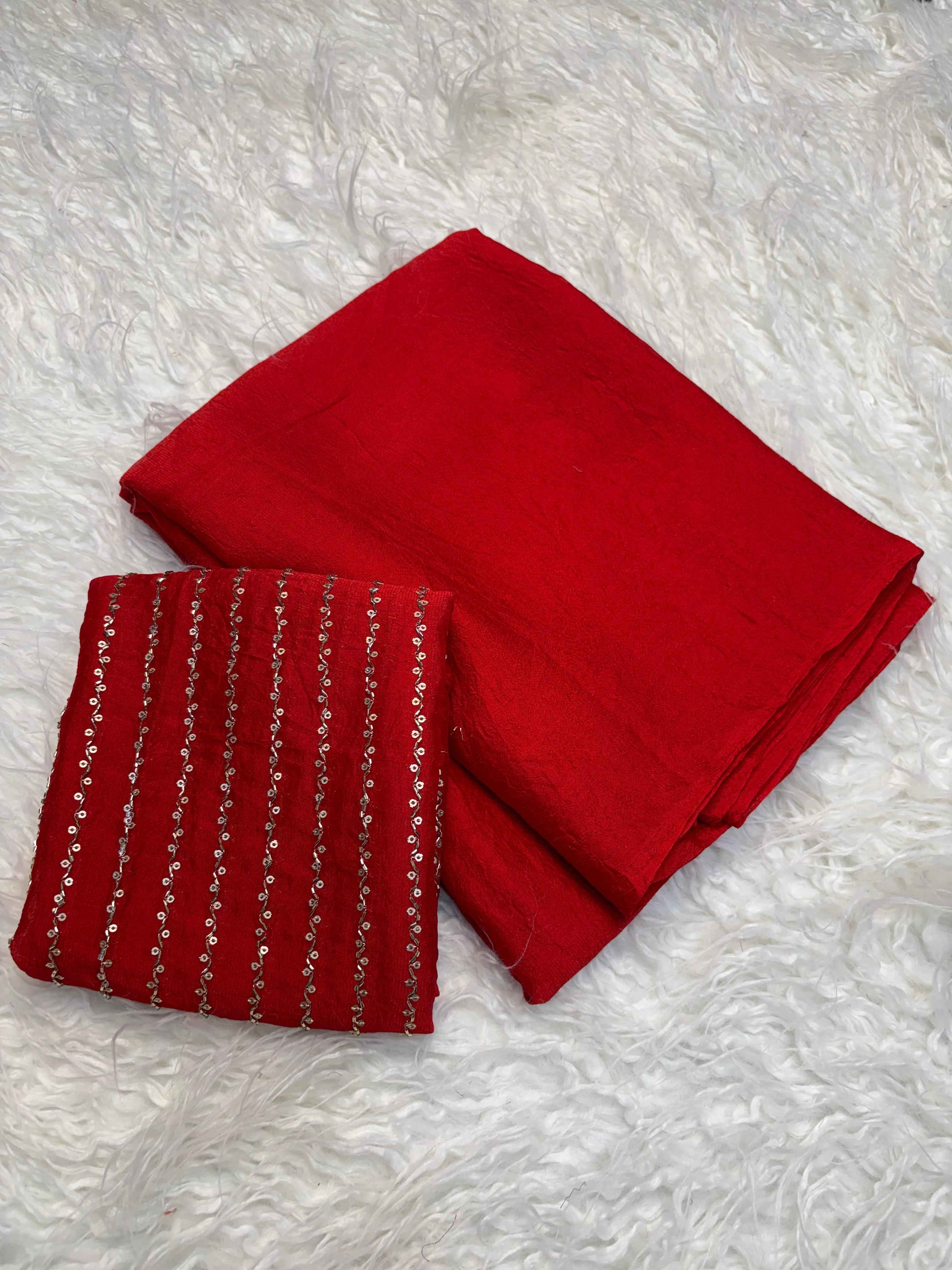 Kumkum Red Crush Tissue Saree with Embroidered Blouse-3