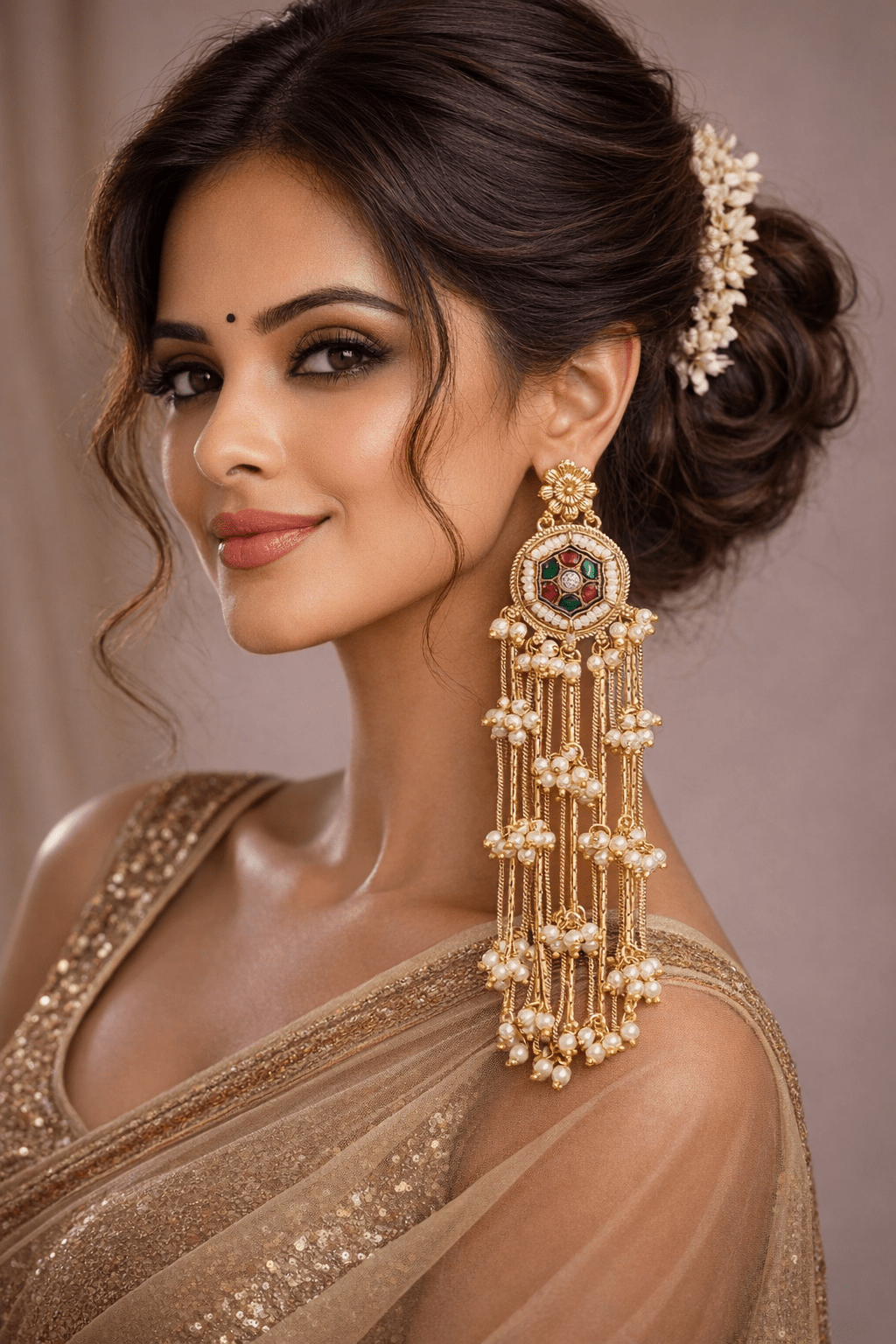 Phulkari Kashmiri Gold Dangler