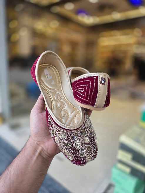 Mehrnaz Ruby Embellished Bridal Jutti