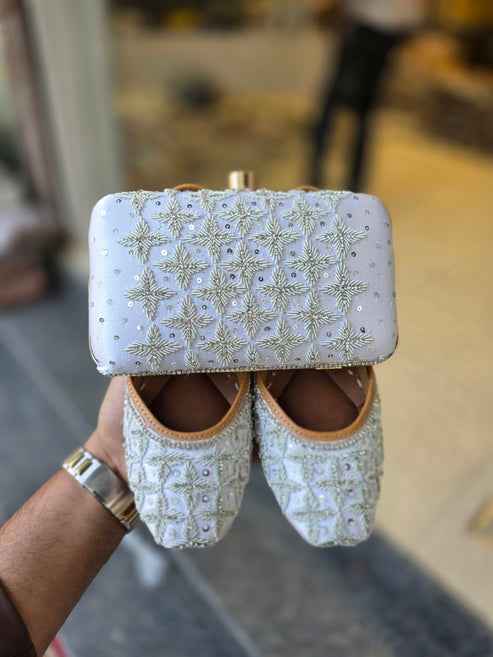 Sitara Ivory Embroidered Jutti & Clutch Set