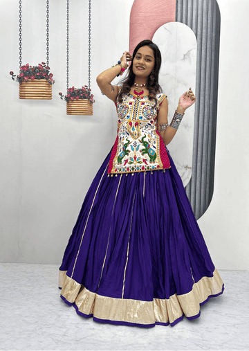 Royal Gamathi Mirror Work Choli & Cotton Lumpi Border Lehenga Set